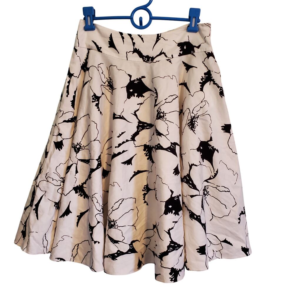 Ralph Lauren Black Label Black White Floral Flare Full Knee Length Skirt - Picture 1 of 10